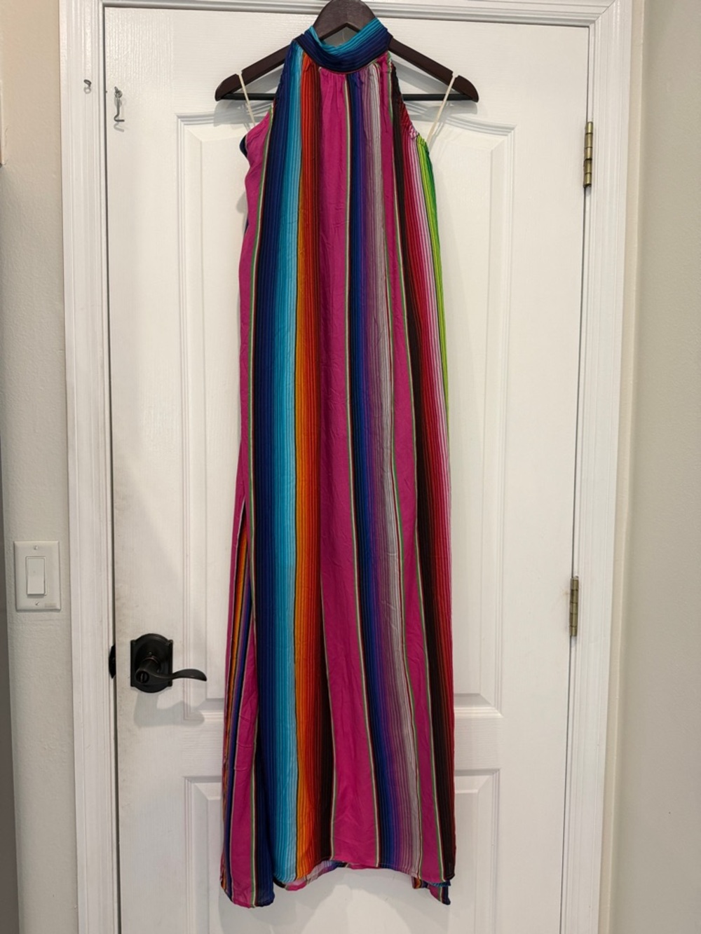 Judith March Rainbow Stripe Halter Maxi Dress - Pink, Blue, Green, Orange